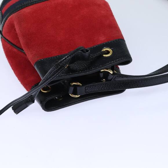 GUCCI Sherry Line Shoulder Bag Suede Red Gold Navy - Picture 6 of 16